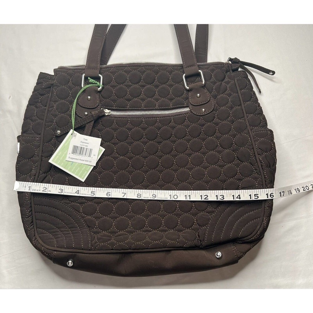 Vera Bradley Large Espresso Tote Double Straps Pockets Zip Closure New​​ - Picture 6 of 10